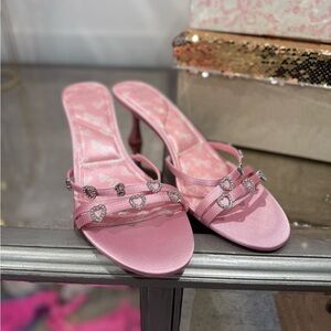 Women’s Pink Crystal Heart Strap Heeled Sandals
